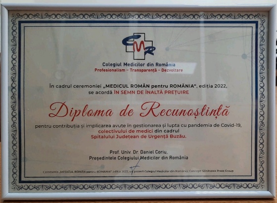 Spitalul Județean de Urgenţă Buzău, premiat de Colegiul Medicilor din România