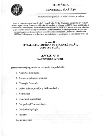 Avizul pentru derularea programelor de rezidenţiat
